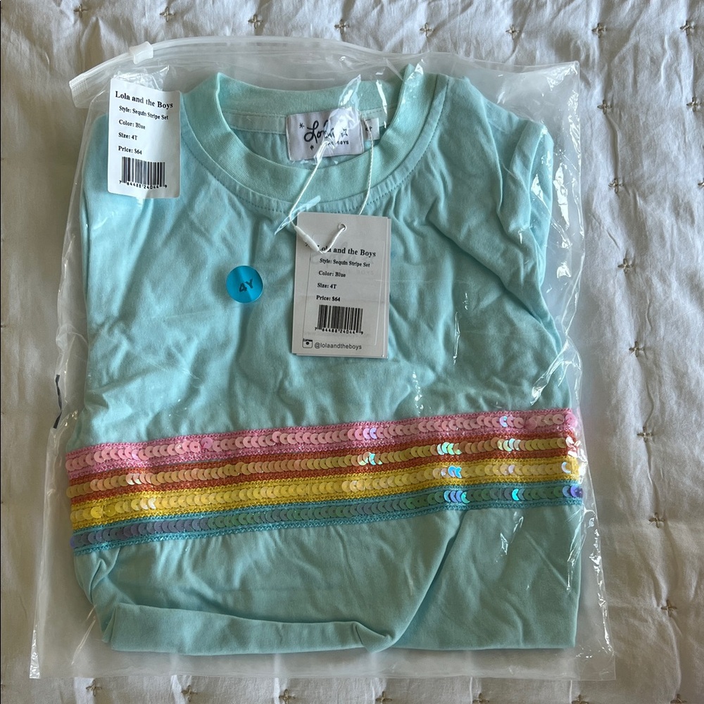 Lola + The Boys Blue Sequin Stripe Top